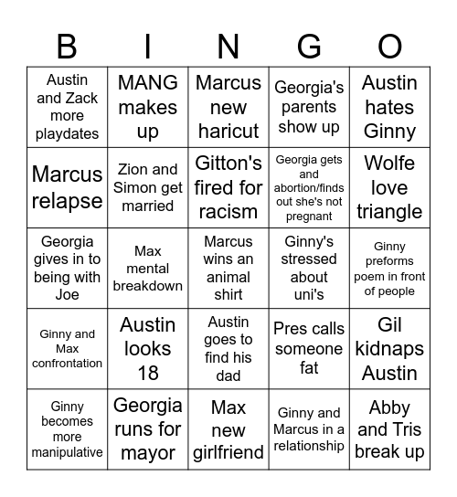 Ginny and Georgia Bingo Card