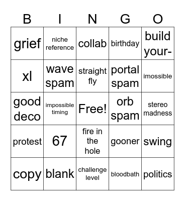 geometry dash bingo Card