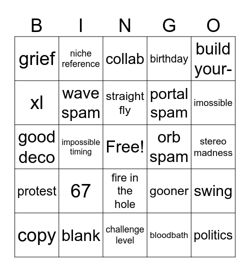 geometry dash bingo Card