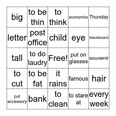Vocablary Bingo Card
