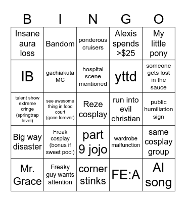 Anirevo 2026 Bingo Card