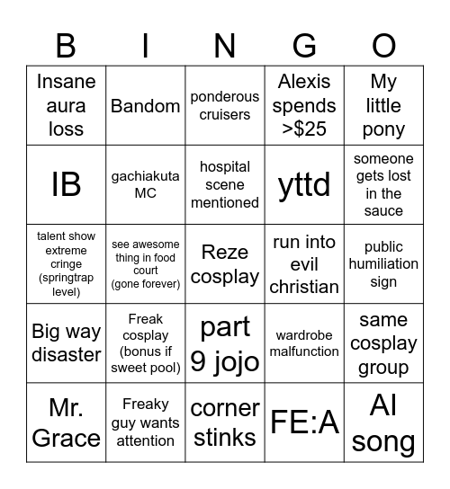 Anirevo 2026 Bingo Card