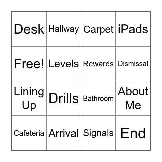 Expectations/Procedures Bingo Card