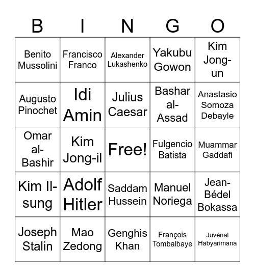 DICTATOR BINGO Card
