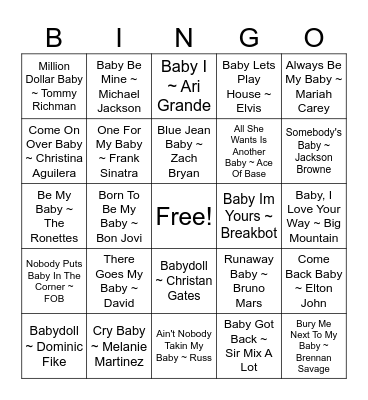 Baby Music Bingo Card