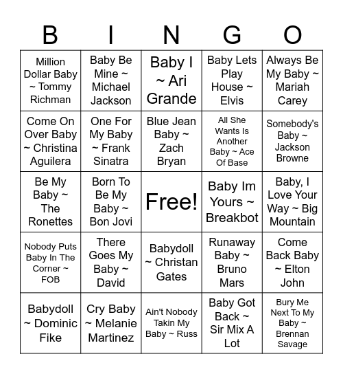 Baby Music Bingo Card