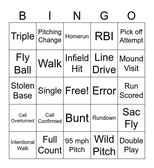 Baseball Bingo Card