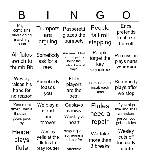 Band Bingo For Fun Bingo Card