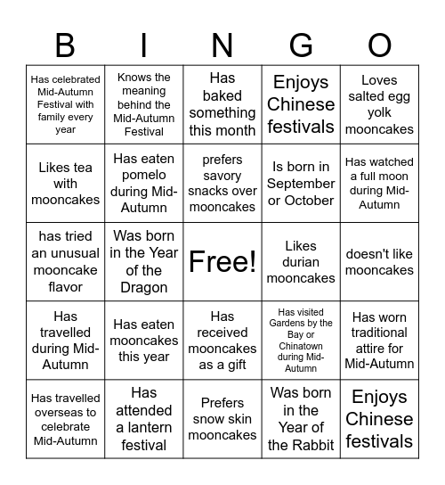 Mid-Autumn BINGO Card