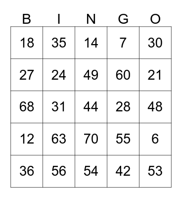 Times Table Bingo Card