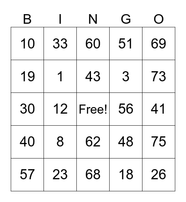 Untitled Bingo Card