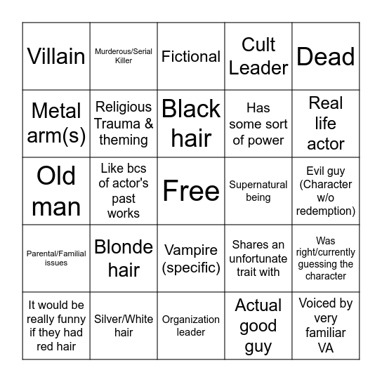 Ray's type Bingo Card