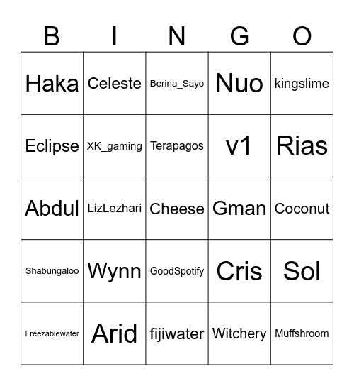 Project Remix Regulars Bingo Card