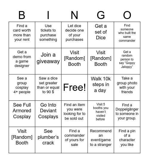 Kyle's GenCon Bingo Card