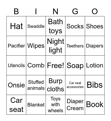 Baby Shower Bingo Card