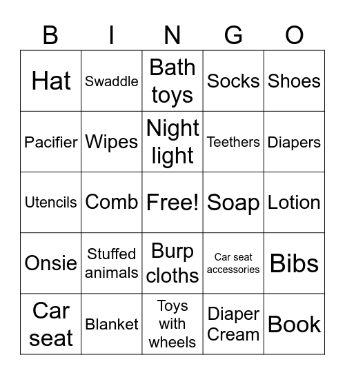 Baby Shower Bingo Card