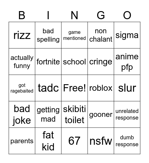 Untitled Bingo Card