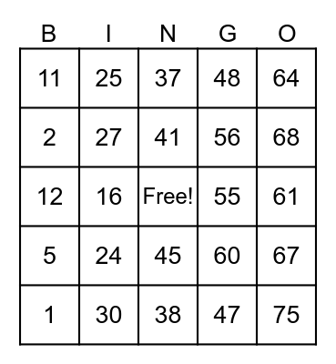Untitled Bingo Card