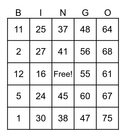 Untitled Bingo Card