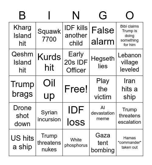 War Games Bingo Card