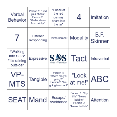 SOS Downriver Verbal Operant Bingo Card