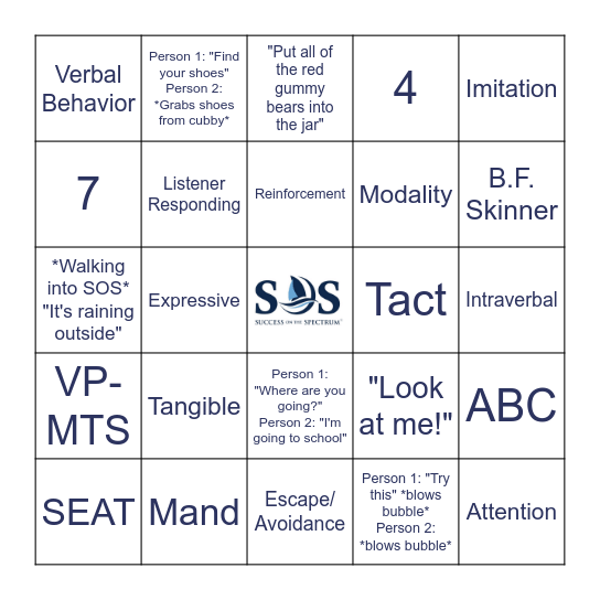 SOS Downriver Verbal Operant Bingo Card