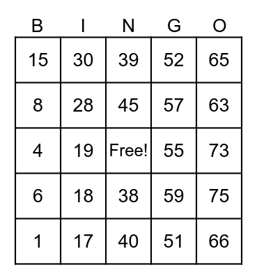 Untitled Bingo Card