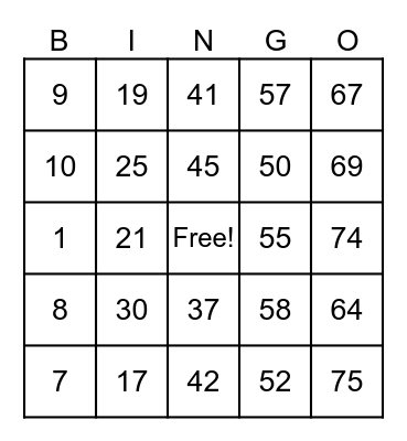 Untitled Bingo Card