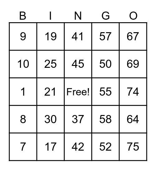 Untitled Bingo Card