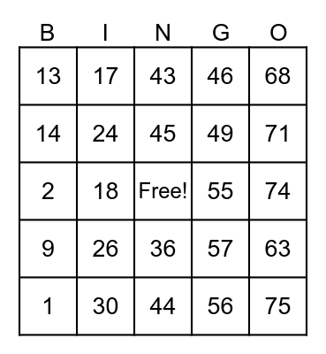 Untitled Bingo Card