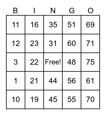 Untitled Bingo Card