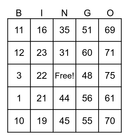 Untitled Bingo Card