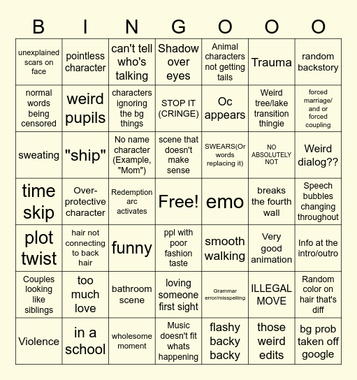 Gacha Club/Gacha Life Bingo Card