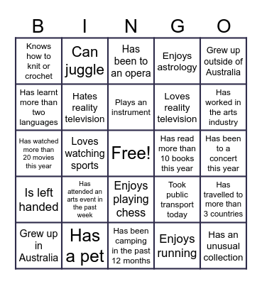Audiences Introduction Bingo Card