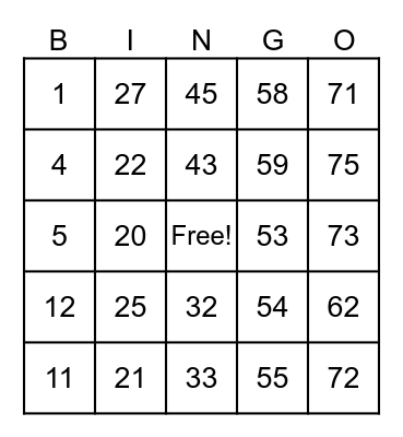 Untitled Bingo Card