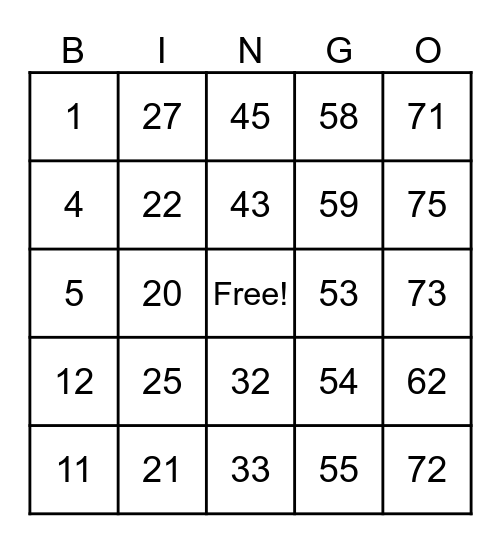 Untitled Bingo Card