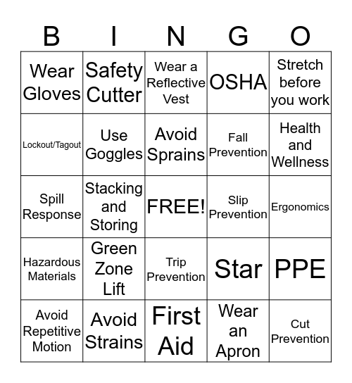 MILL CREEK FRED MEYER SAFETY BINGO Card