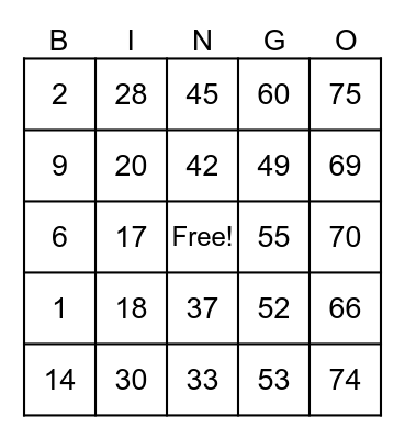 Untitled Bingo Card