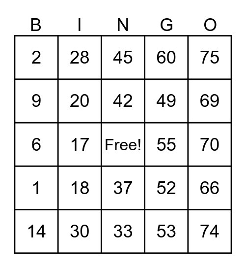 Untitled Bingo Card