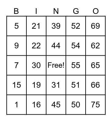 Untitled Bingo Card