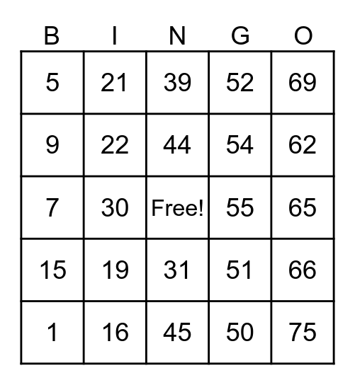 Untitled Bingo Card