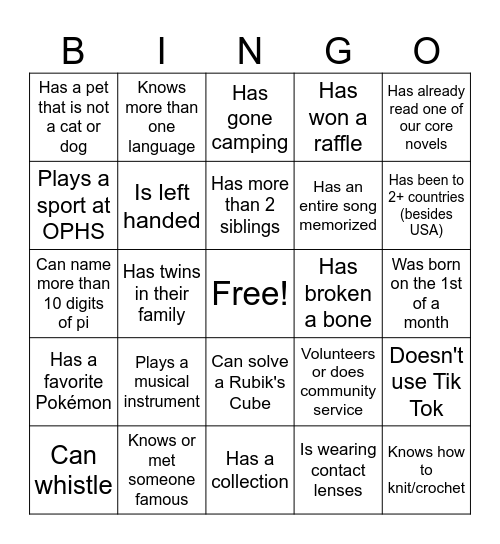Find Someone Who... Bingo Card