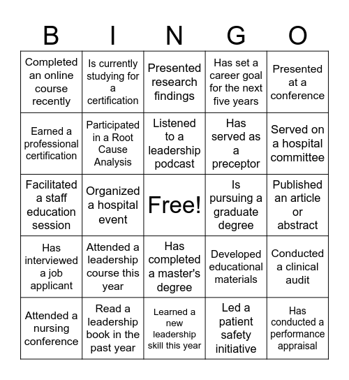 Leadership Bingo Card