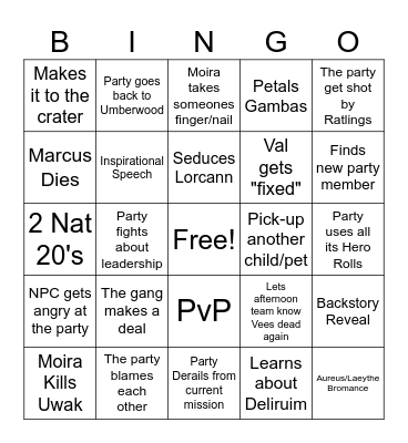 Kenku's Curse: Vees 3rd Funeral Bingo Card