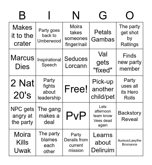Kenku's Curse: Vees 3rd Funeral Bingo Card
