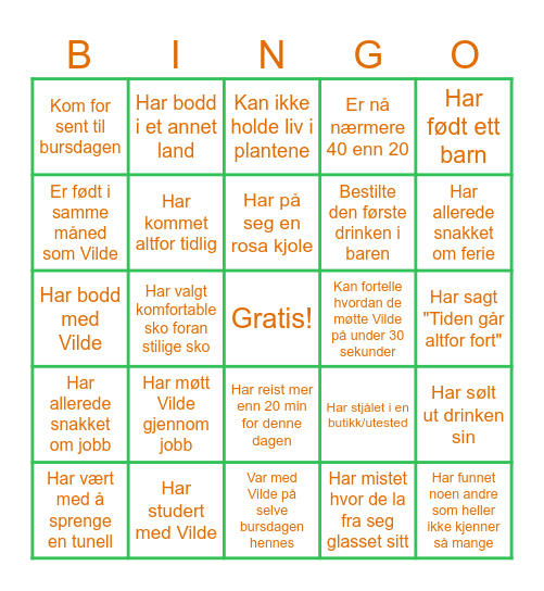 Vilde 30 år Bingo Card