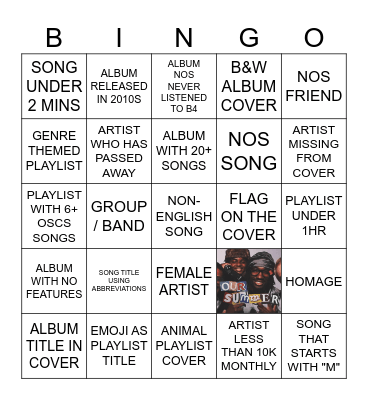 NSR Spotify Bingo Card