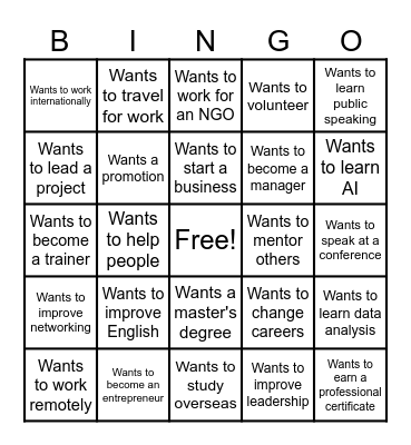 Career Bucket List Bingo Card