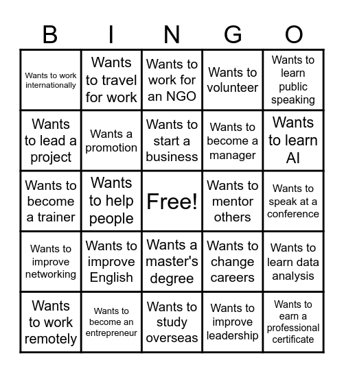 Career Bucket List Bingo Card
