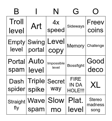 Geometry Dash Bingo Card